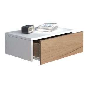 UsalM45 table de nuit accroch&eacute; au mur 1 tiroir blanc, ch&ecirc;ne d&eacute;cor.