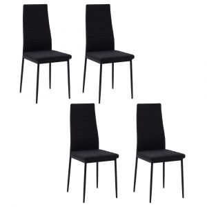 Homcom Lot de 4 chaises de salle à manger dossier haut tissu en lin noir