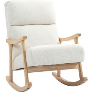 Homcom Fauteuil à bascule - assise rembourré, dossier ergonomique - tissu en velours teddy - 65 x 90 x 98 cm - crème