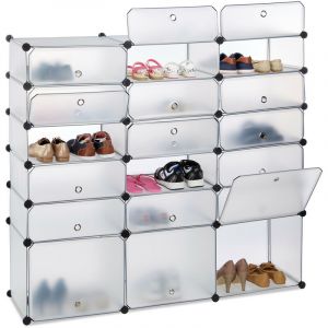 Relaxdays Meuble chaussures plastique étagère 18 casiers système plug-in portes rangement DIY HxlxP: 125x140x36 cm - 4052025942434