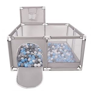 SELONIS Parc Bébé Avec 100 Balles Balles Plastiques Aire De Jeu Pliable Basket, Gris: Gris/Blanc/Transparent/Babyblue