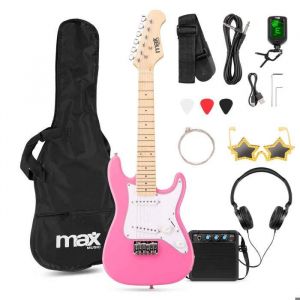 Max GigKit Junior 1/4 - Pack Guitare Électrique Enfant 3 à 7 ans - Rose