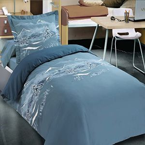 Image de Housse de couette bleue + taies Esprit montagne Pur coton - Nuit Des Alpes 140 x 200