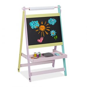 Relaxdays Tableau pour Enfants Deux en Un, 90 x 56 x 42 cm, Rouleau de Papier, Craie, Dessin, Dimensions, Multicolore