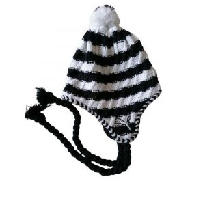 Puma Bonnet Femme Earlflap P&eacute;ruvien Noir et Blanc A Pompon