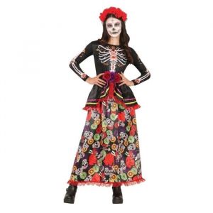 Déguisement - Catrina - Fille - Multicolore - Tissu - Dentelle - Fleurs artificielles