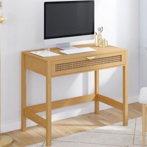 Idmarket Bureau 1 tiroir EDHEN bois et cannage