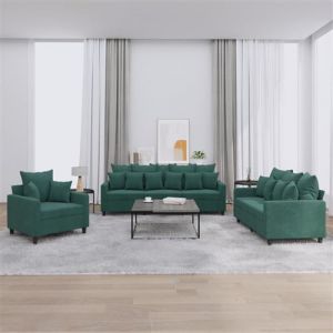 VidaXL Ensemble De Canap&eacute;s 3 Pcs Avec Coussins Vert Fonc&eacute; Velours