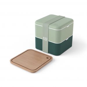 monbento Set lunch box 2 &eacute;tages 1,7L Vert Bicolor + Planche &agrave; d&eacute;couper