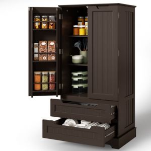 Buffet Haut Cuisine Bealife Armoire Rangemnt 120 cm Meuble Cuisine 5 Étagères 2 Portes 2 Tiroirs pour Salon Chambre Bureau Marron Foncée