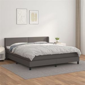 VidaXL Sommier à Lattes de Lit avec Matelas, Lit Rembourré, Lit Double, Lit Adulte de Chambre à Coucher Intérieur, Moderne, Gris 160x200 cm Similicuir