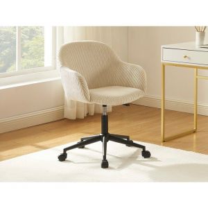 Chaise de bureau - Velours c&ocirc;tel&eacute; - Cr&egrave;me - MARENZIA