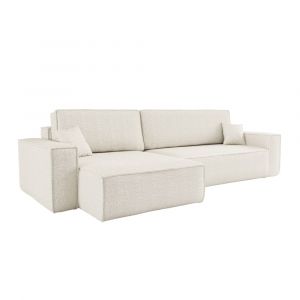 Loungitude Canapé d'angle XL réversible et convertible en tissu bouclette - Blanc