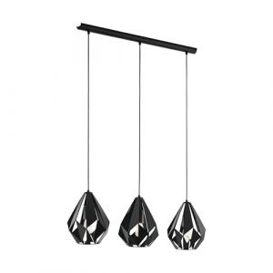 Eglo Suspension luminaire Carlton, plafonnier suspendu vintage pour salle &agrave; manger, 3 lampes, lustre salon r&eacute;tro en m&eacute;tal noir, douille E27, 80,5 cm