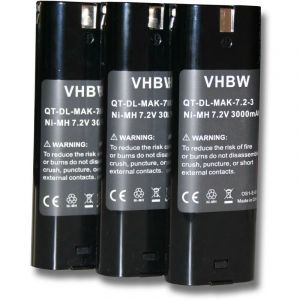 Vhbw 3x Batteries Ni-MH 3000mAh (7.2V) outils Makita UH1070DW, UH3000D, UH3000DW, UH3070DW comme Einhell 91011, Makita 191679-9,