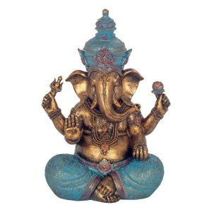 Signes Grimalt Statue de Ganesha dorée en résine, figure décorative orientale pour la maison, bouddha de la prospérité et de la sagesse