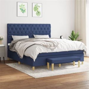 VidaXL Sommier à Lattes de Lit avec Matelas, Lit Rembourré, Lit Double, Lit Adulte de Chambre à Coucher Intérieur, Moderne, Bleu 160x200 cm Tissu 3137411