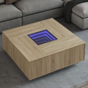 VidaXL Table basse avec led infini ch&ecirc;ne sonoma 100x100x40 cm