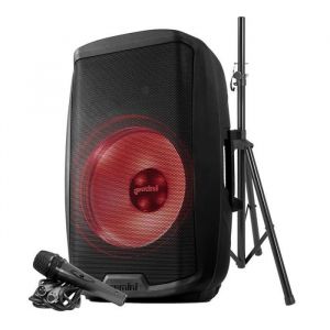 Gemini DJ Enceinte active AS-2115BT-LT-PK, Boomer 15", à LED - 2000W, USB SD Bluetooth TWS FM, pied, microphone et télécommande