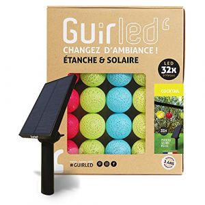 Image de GuirLED Guirlande d'extérieur boules l ineuses Guinguette LED Étanc IP55 Panneau solaire haut rendement ON/OFF automatique 32 boules 6m Nouveau modèle Cocktail