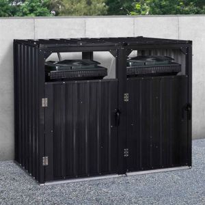 Idmarket Cache poubelle double en acier gris anthracite
