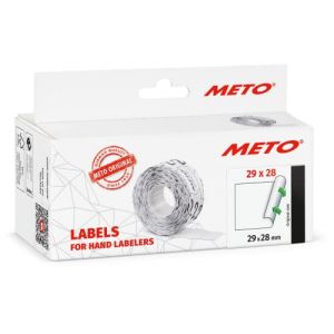 Étiquettes Meto pour étiqueteuse manuelle (29x28 mm, 2 lignes, papier blanc, 3 500 étiquettes, décollables et repositionnables, pour appareils Meto, Contact, Sato, Avery, etc.)