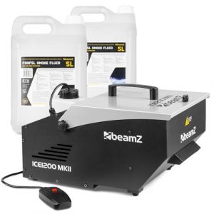 Beamz Pack Machine &agrave; Fum&eacute;e Lourde ICE1200 MKII - 1200 W Effet Nuage au Sol + 10 L de Liquide Inclus