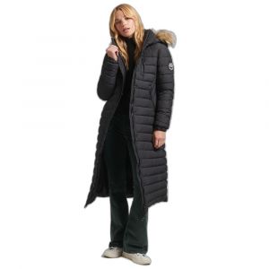 Superdry Doudoune longue et légère à capuche avec fausse fourrure femme