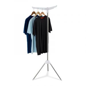 Relaxdays Séchoir à Linge Pliable avec 27 cintres et 3 Bras rotatifs, 150 cm de Haut, argenté/Blanc
