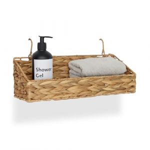 Relaxdays Panier de Rangement en Jacinthe d'eau, 2 Crochets, H x L x P 14 x 42 x 16 cm, tress&eacute;, Salle de Bain, Couloir.