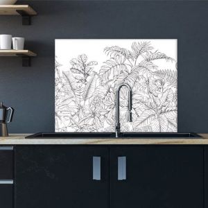 Signaletique.biz France - Crédence cuisine adhésive autocollante feuillages s 90 x 70 Noir et blanc