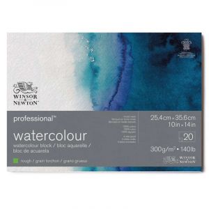 Winsor & Newton Papier aquarelle 100% coton Winsor et Newton., 25,4 x 35,6 cm, Bloc - Coll&eacute; 4 c&ocirc;t&eacute;s, 300 g/m&sup2;, 3. Grain torchon