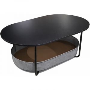 Relaxdays Table basse ovale avec panier en tissu, rangement, HxLxP 55x100x45 cm, MDF & m&eacute;tal, noir-gris fonc&eacute;