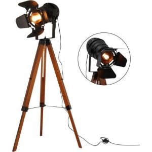 ALPINALUZ Lampe sur Pied Cin&eacute;ma Tr&eacute;pied en Bois Naturel Hauteur Ajustable Style Vintage Lampadaire