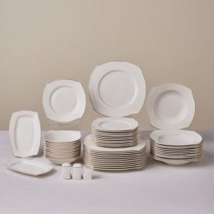 Karaca Service de Table 53 Pièces pour 12 Personnes, Vaisselle en Porcelaine Fine avec Assiettes, Bols, Carré Plats de Service, Salière et Poivrière, Élégant et Idéal pour les Occasions Spéciales