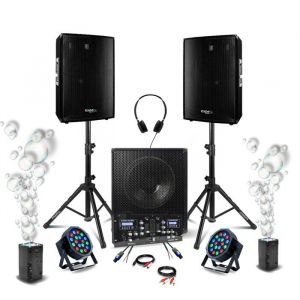 Ibiza Sound Pack DJ Sono 2 Enceintes DISCO15B 700W - Caisson 800W SUB15A - Table Mixage DJM250BT-MKII - 2 PAR RGB - 2 Machines à Bulles