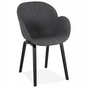 Alter Ego Chaise design avec accoudoirs 'SAMY' en tissu gris et pieds en bois noir