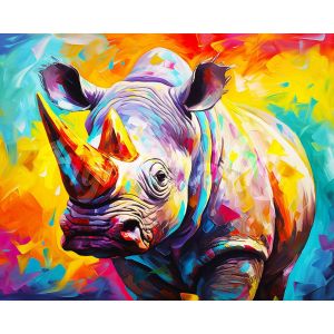 Broderie diamant : Rhinocéros Coloré Abstrait - toile tendue sur chassis