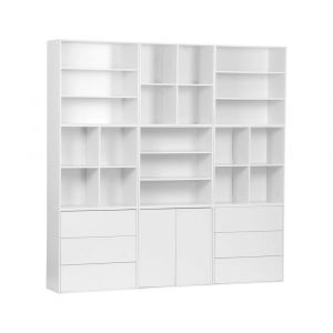 Sweeek - Kit étagère, bibliothèque décor bois blanc 9 éléments 100% modulable l 210 x p 35 x h 210cm - Kompo