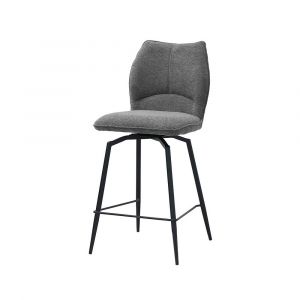 Chaise de comptoir pivotante CROFT – Tissu gris foncé – Pieds en métal noir – Hauteur 103 cm – Style design/industriel
