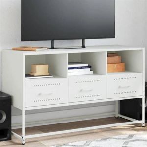 VidaXL Meuble TV blanc 100,5x39x60,5 cm acier, support TV, buffet TV, meuble multim&eacute;dia, banc TV, armoire hifi, centre de divertissement, console TV