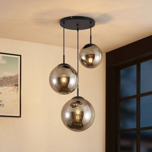 Suspension en verre à intensité variable 'Teeja' en verre pour salon & salle à manger - gris fumée, noir