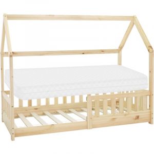 Ml-design - Lit d'Enfant Design en Forme Maison 80x160 cm Naturel avec Matelas &agrave; Mousse Froide Polyester, Housse Amovible, Sommier &agrave; Lattes,