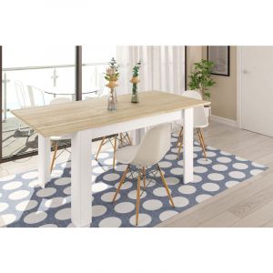 Pegane Table &agrave; manger Extensible en ch&ecirc;ne canadian et blanc Artik - 78 x 140-190 x 90 cm -