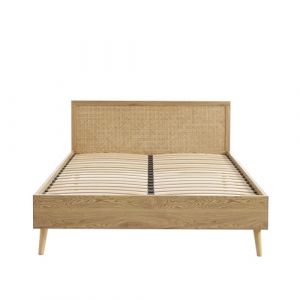 BAÏTA Lit Double INES cannage rotin 160x200 sommier Inclus