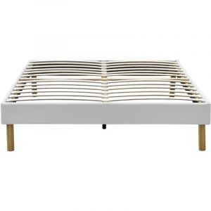 Mina - Solide et Confortable Sommier Tapissier Blanc + Pieds en 20 cm pour matelas en 140x190 - 2 x 13 Lattes - Montage Rapide et Facile - revetement
