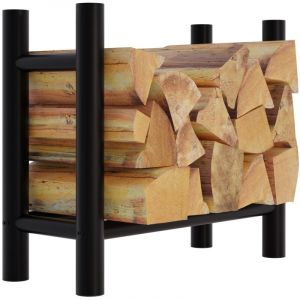 D&eacute;coshop26 Range-b&ucirc;ches support bois de chemin&eacute;e pour int&eacute;rieur pieds ronds 80x60 cm en m&eacute;tal noir 100003570
