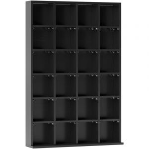Homcom Tagère rangement cd/dvd meuble de rangement pour 480 CDs 24 compartiments réglables en hauteur 89 x 20 x 130 cm noir