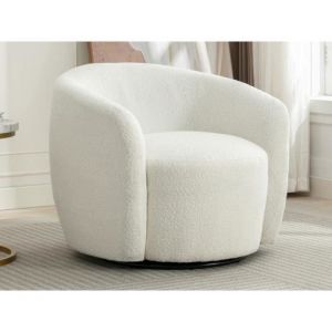 Vente-unique - Fauteuil pivotant en tissu bouclette blanc vereide