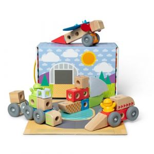 Melissa & Doug Blockables à emboîter, véhicules, coffret de blocs en bois de construction à assembler et mélanger, pour les tout-petits (54 pièces) - Certifiés FSC